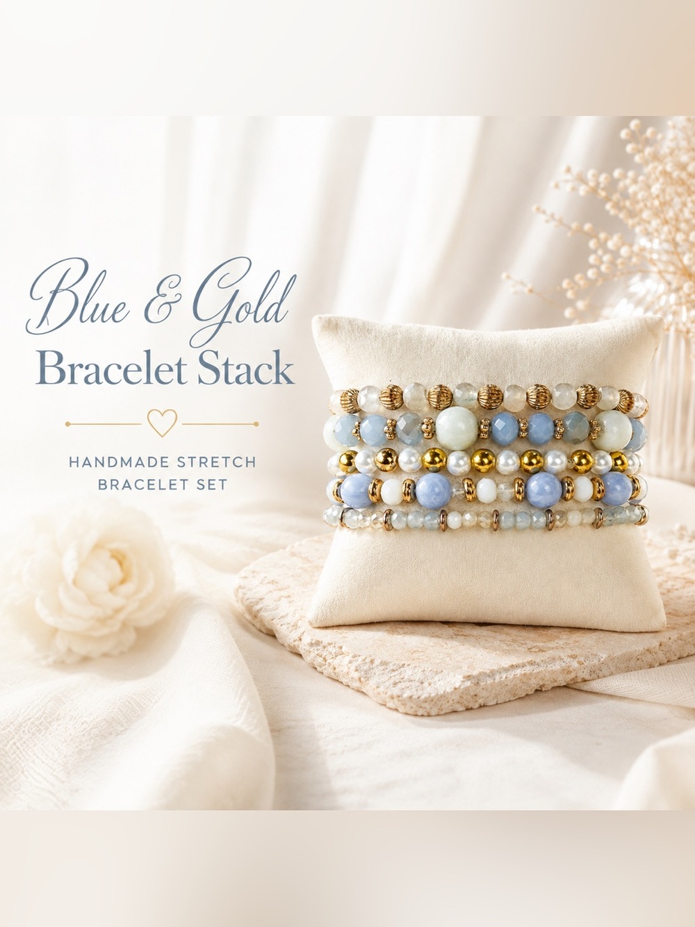 Elegant Blue & Gold Bracelet Stack | Luxe & Pastel Gemstone Bracelets
